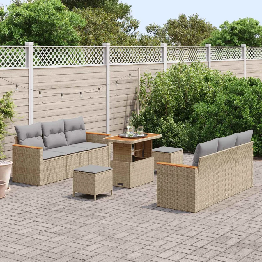 Ensemble de canapé de jardin 9 pcs Beige polyrotin - 3
