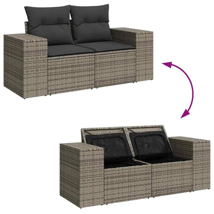 Ensemble de canapé de jardin avec coussin 9 pcs Gris polyrotin - 12