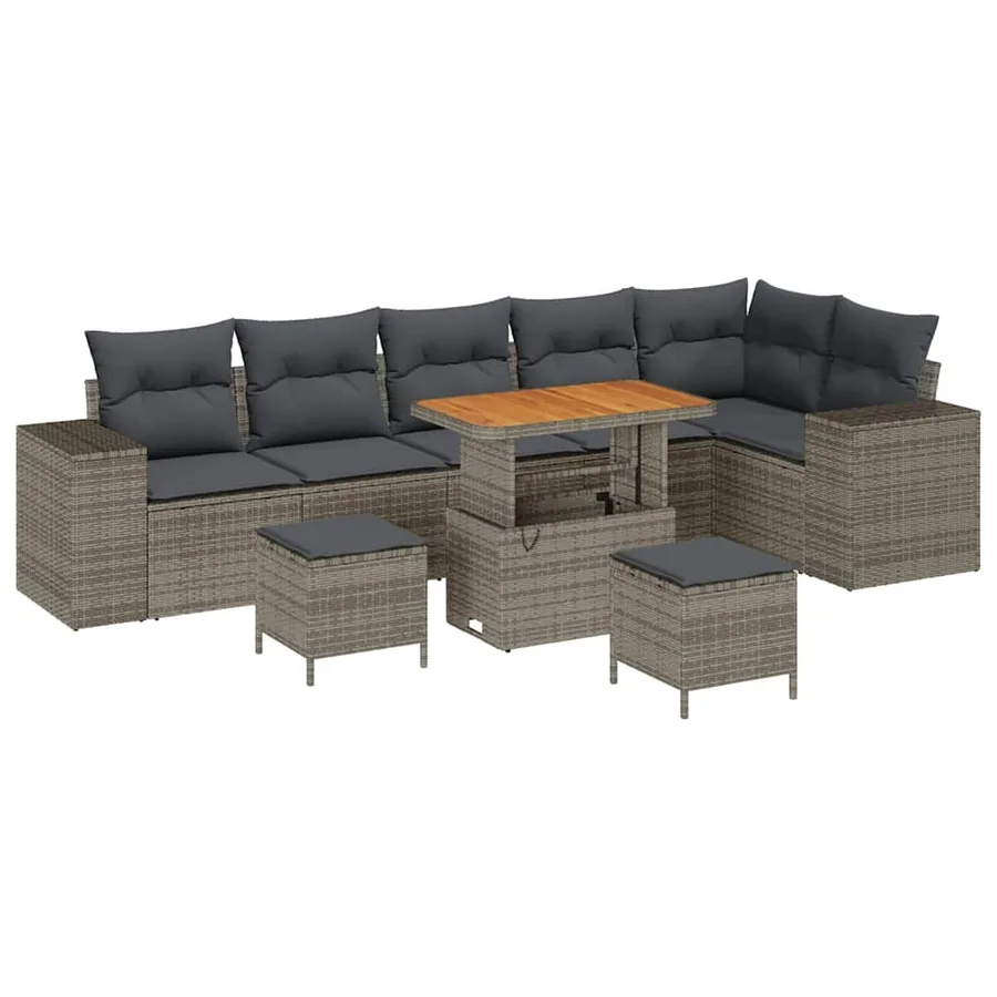 Ensemble de canapé de jardin avec coussin 9 pcs Gris polyrotin - 2
