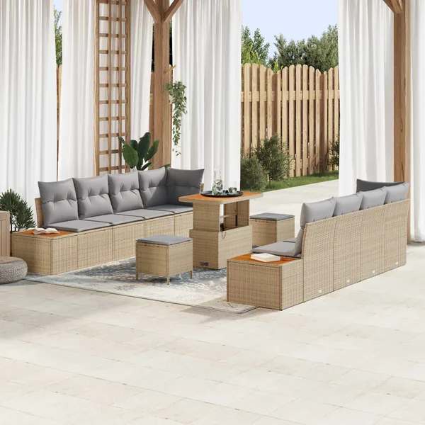 Ensemble de canapé de jardin 11 pcs Beige et Gris clair