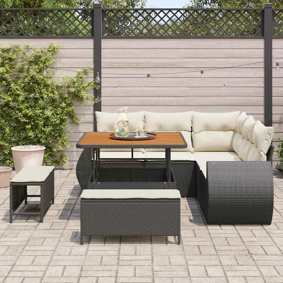 Ensemble de canapé de jardin 8 pcs Noir et Crème polyrotin - 3