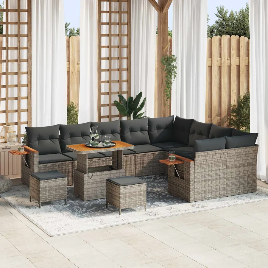 Ensemble de canapé de jardin 12 pcs Gris polyrotin