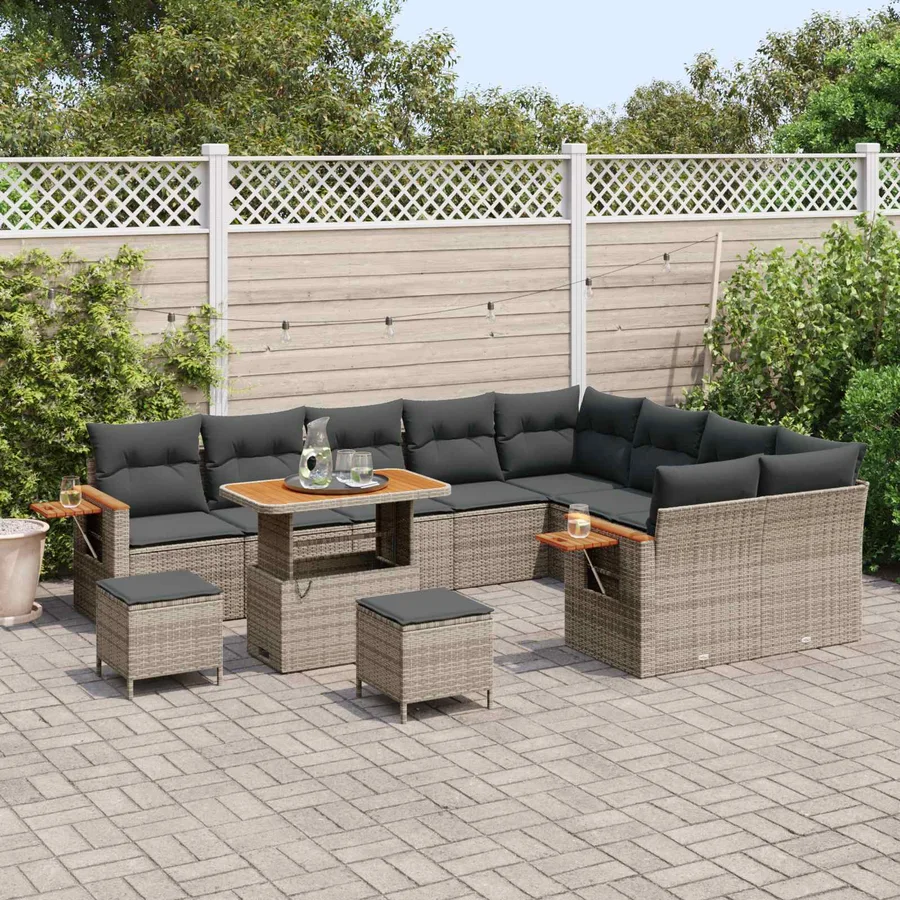 Ensemble de canapé de jardin 12 pcs Gris polyrotin - 3
