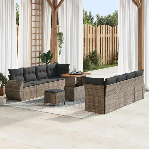 Ensemble de canapé de jardin 11 pcs Gris Poly rotin