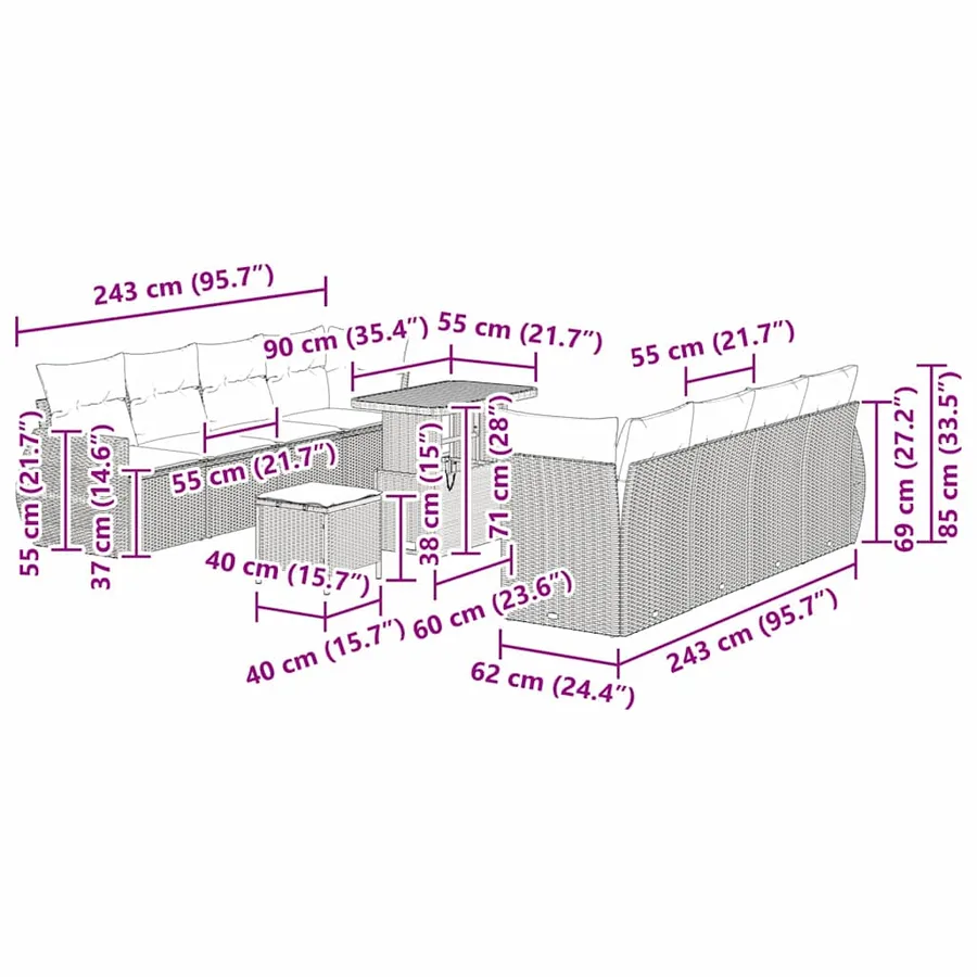 Ensemble de canapé de jardin 11 pcs Gris Poly rotin - 18