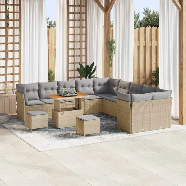 Ensemble de canapé de jardin 13 pcs Beige et Gris clair