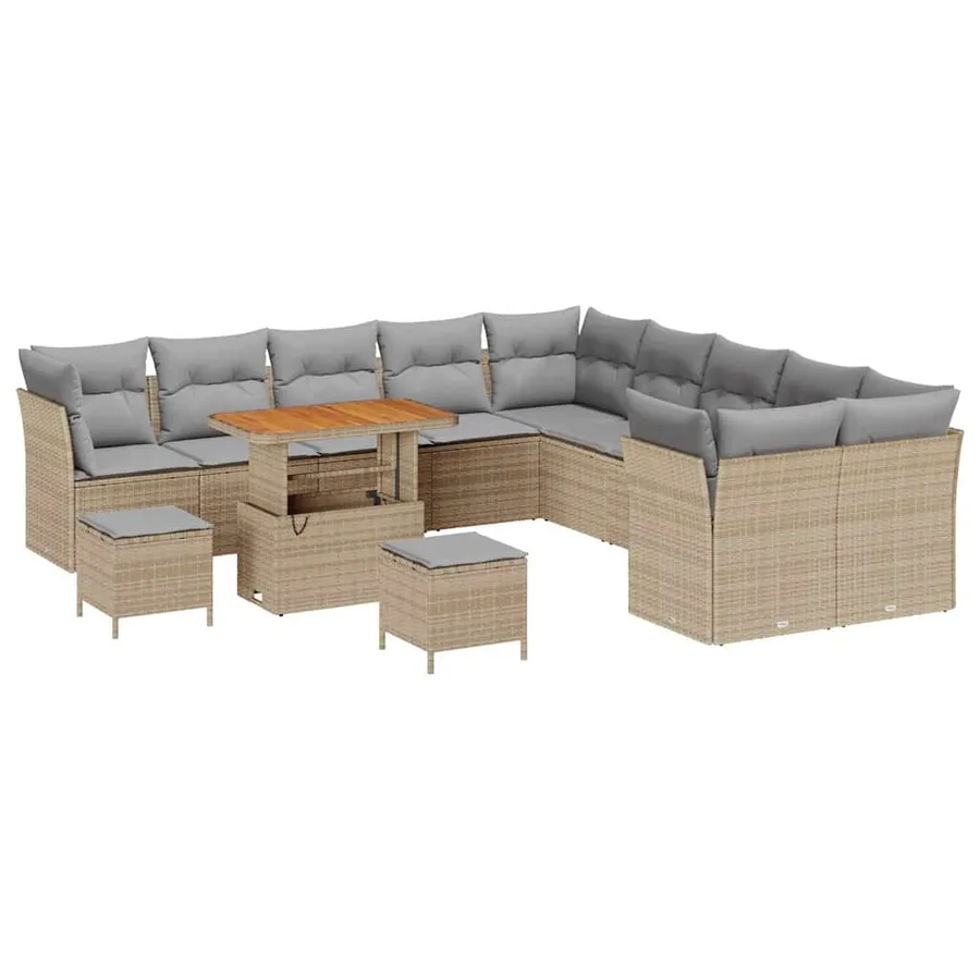 Ensemble de canapé de jardin 13 pcs Beige et Gris clair - 2