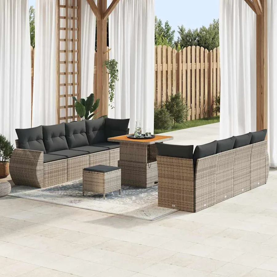 Ensemble de canapé de jardin 11 pcs Gris Poly rotin