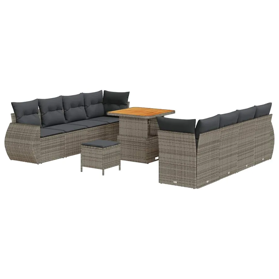 Ensemble de canapé de jardin 11 pcs Gris Poly rotin - 2
