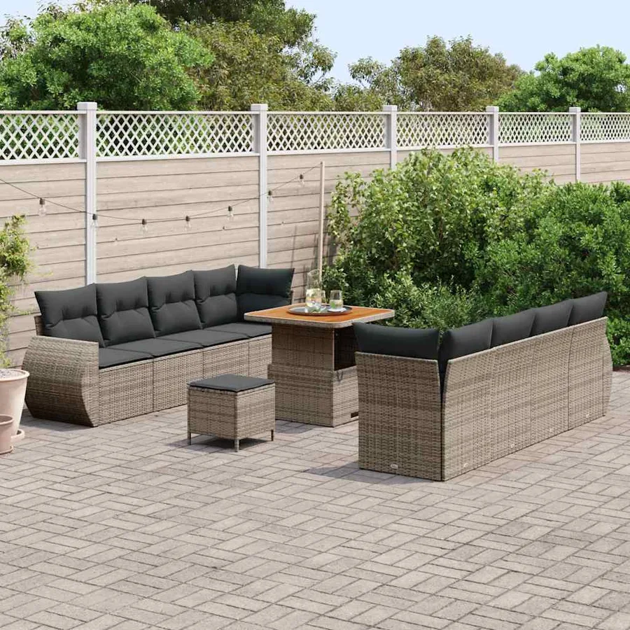 Ensemble de canapé de jardin 11 pcs Gris Poly rotin - 3