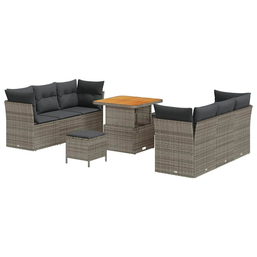 Ensemble de canapé de jardin 9 pcs Gris polyrotin - 2