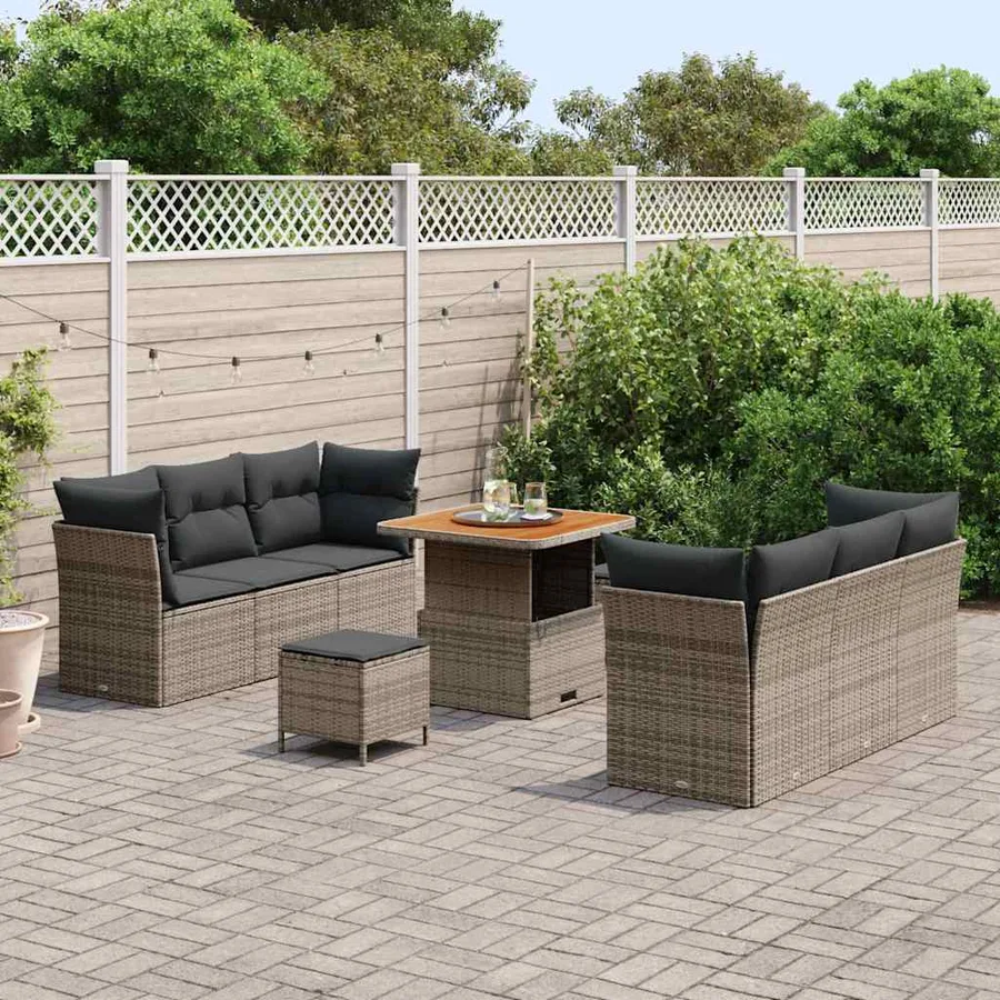 Ensemble de canapé de jardin 9 pcs Gris polyrotin - 3