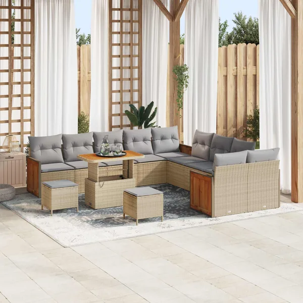 Ensemble de canapé de jardin 13 pcs Beige et Gris clair
