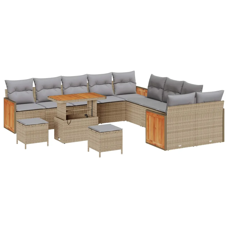 Ensemble de canapé de jardin 13 pcs Beige et Gris clair - 2
