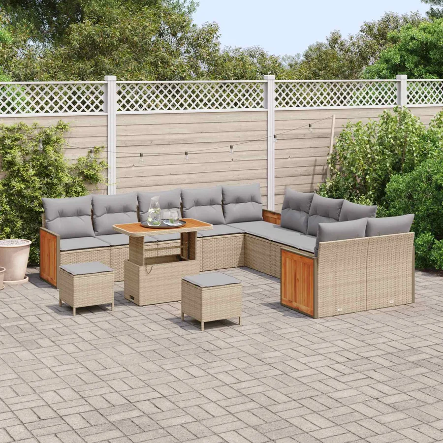 Ensemble de canapé de jardin 13 pcs Beige et Gris clair - 3