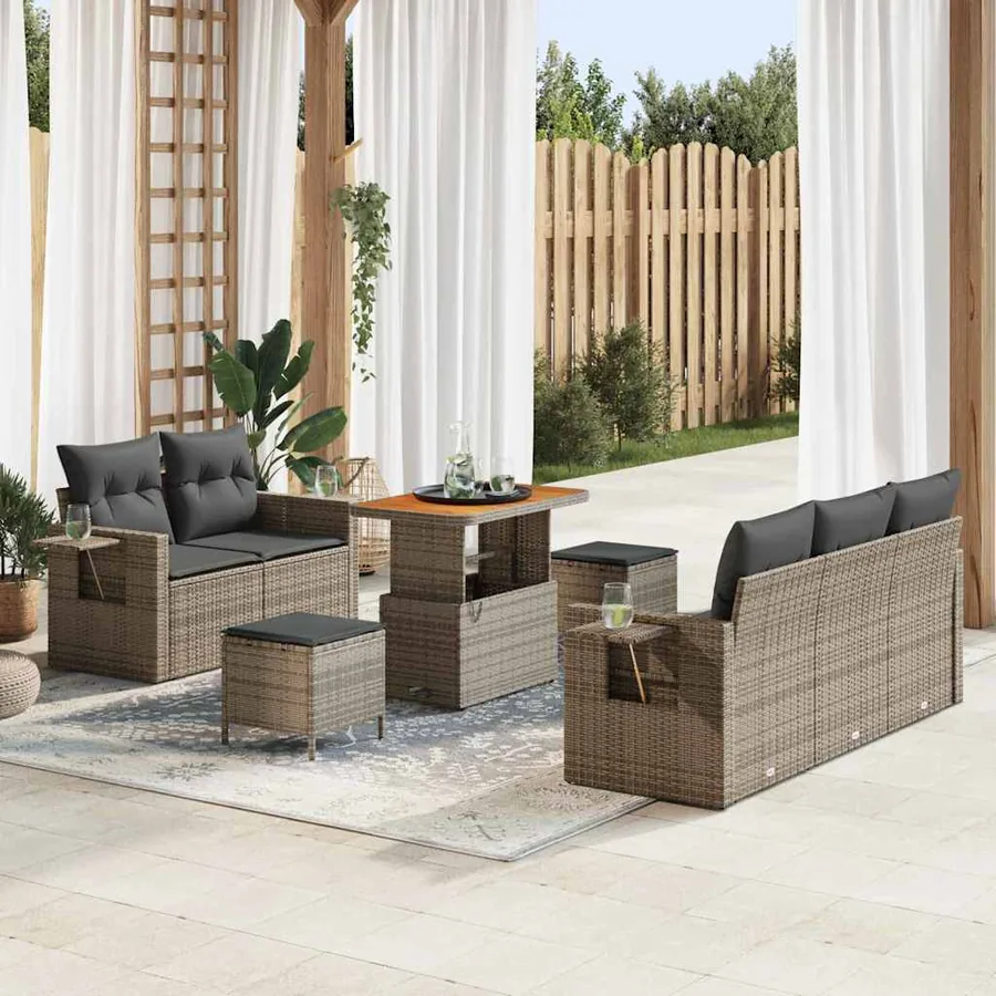 Ensemble de canapé de jardin avec coussin 8 pcs Gris polyrotin
