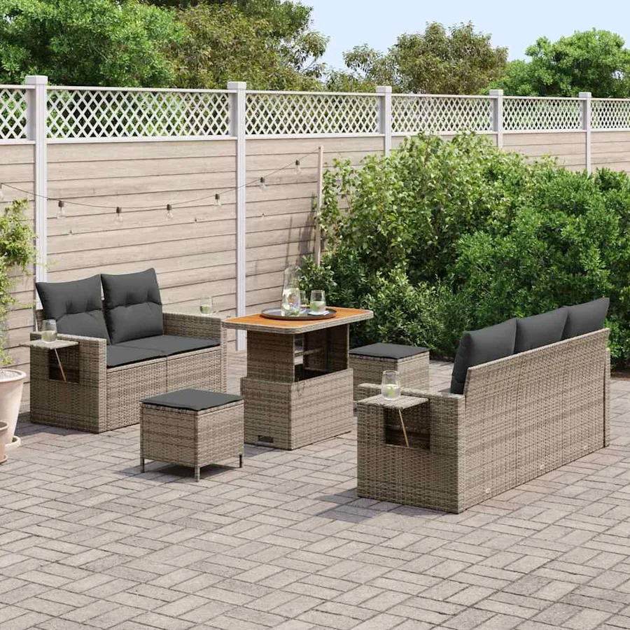 Ensemble de canapé de jardin avec coussin 8 pcs Gris polyrotin - 3