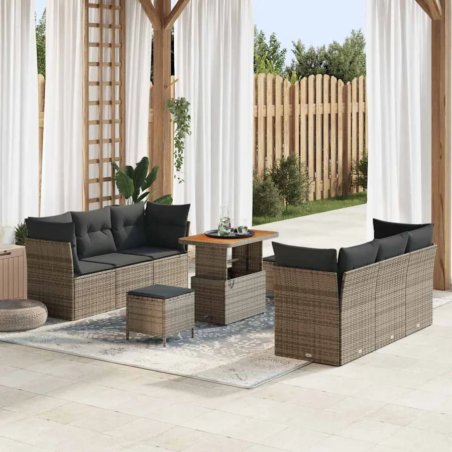Ensemble de canapé de jardin avec coussin 9 pcs Gris polyrotin