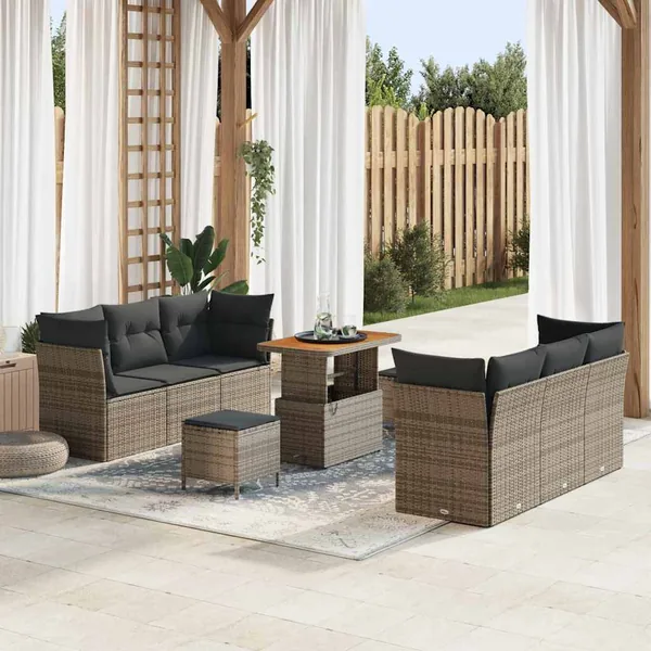 Ensemble de canapé de jardin avec coussin 9 pcs Gris polyrotin