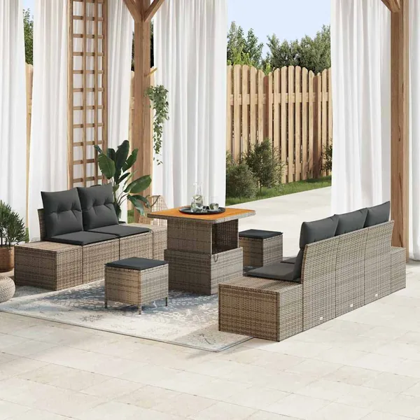 Ensemble de canapé de jardin avec coussin 8 pcs Gris Poly rotin