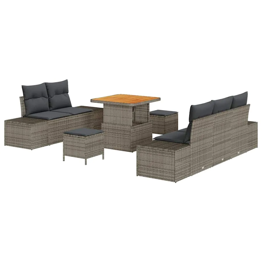 Ensemble de canapé de jardin avec coussin 8 pcs Gris Poly rotin - 2
