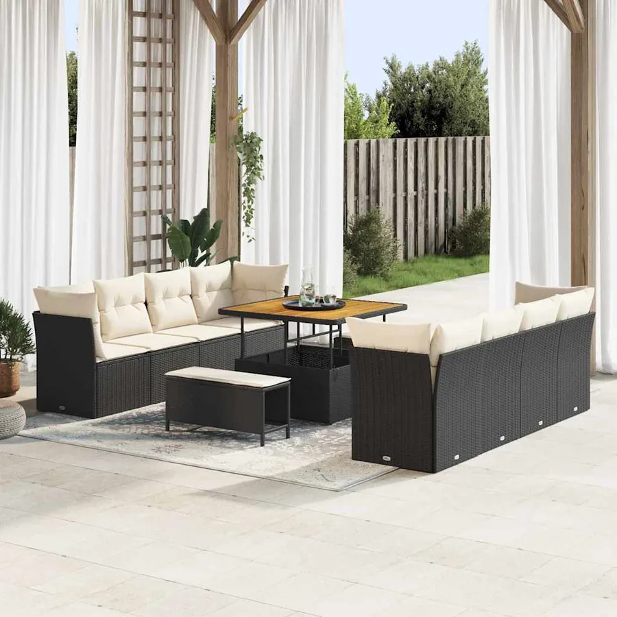 Ensemble de canapé de jardin 11 pcs Noir polyrotin