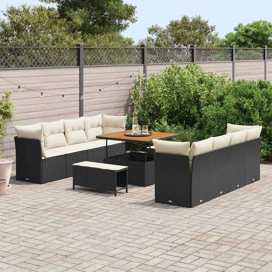 Ensemble de canapé de jardin 11 pcs Noir polyrotin - 3