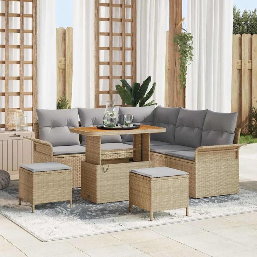 Ensemble de canapé de jardin 8 pcs Beige et Gris clair