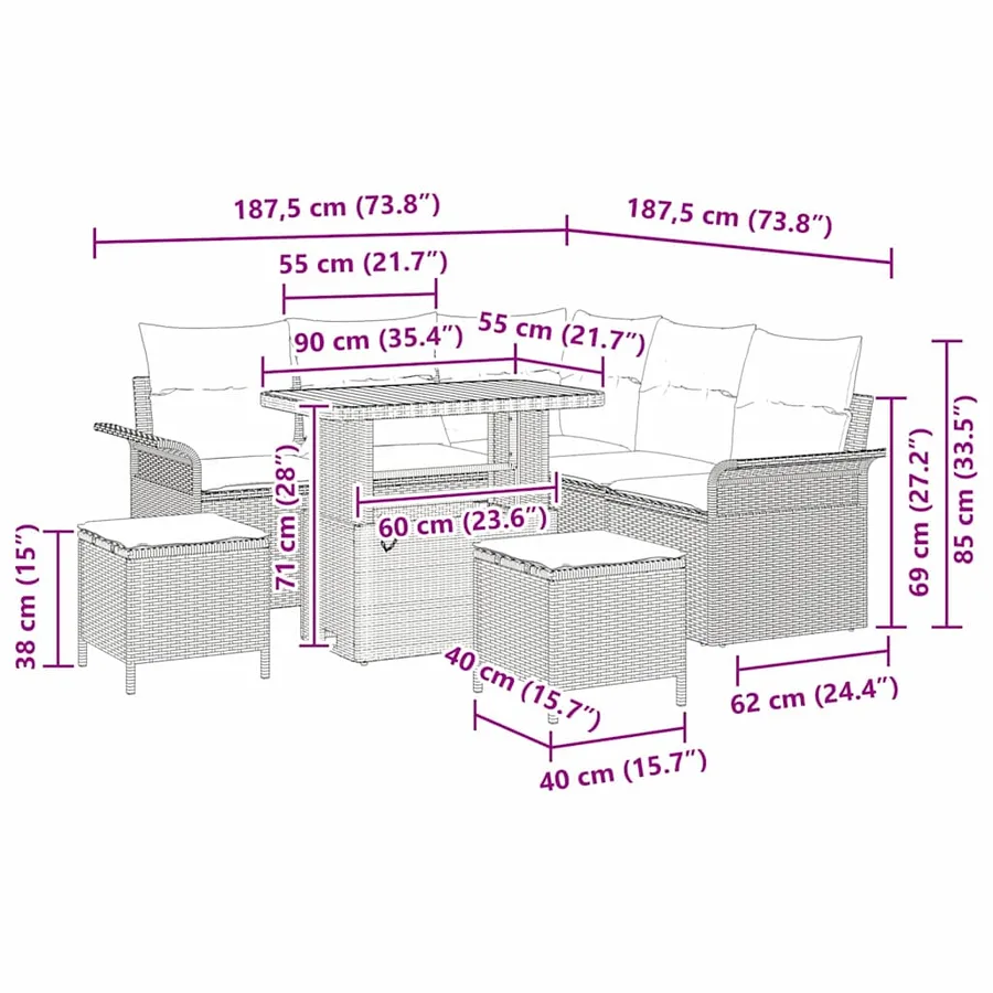Ensemble de canapé de jardin 8 pcs Beige et Gris clair - 18