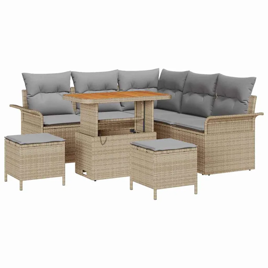 Ensemble de canapé de jardin 8 pcs Beige et Gris clair - 2
