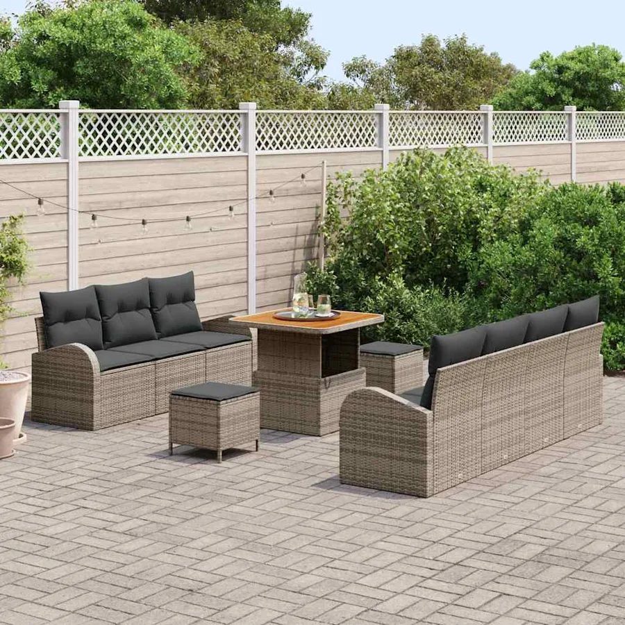 Ensemble de canapé de jardin avec coussin 10 pcs Gris - 3