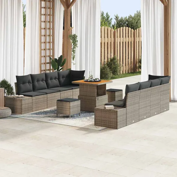 Ensemble de canapé de jardin 11 pcs Gris Poly rotin