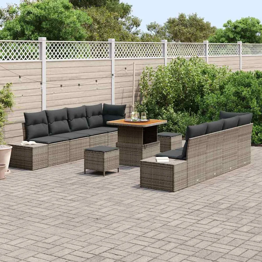 Ensemble de canapé de jardin 11 pcs Gris Poly rotin - 3