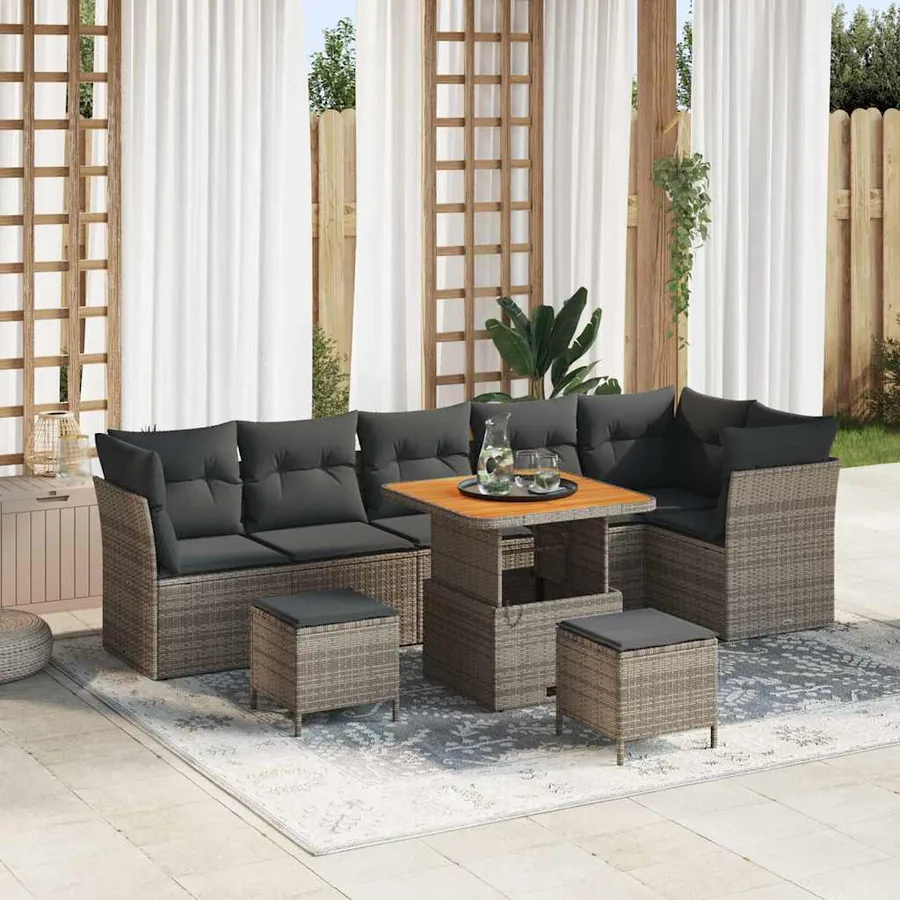 Ensemble de canapé de jardin 9 pcs Gris polyrotin