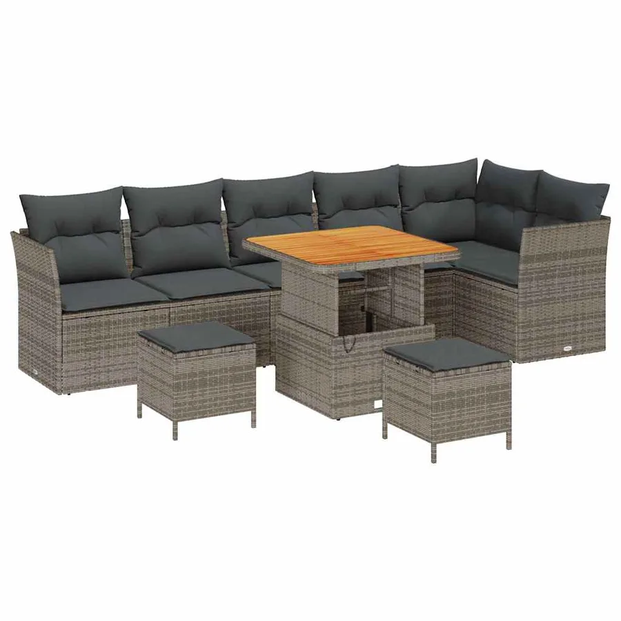 Ensemble de canapé de jardin 9 pcs Gris polyrotin - 2