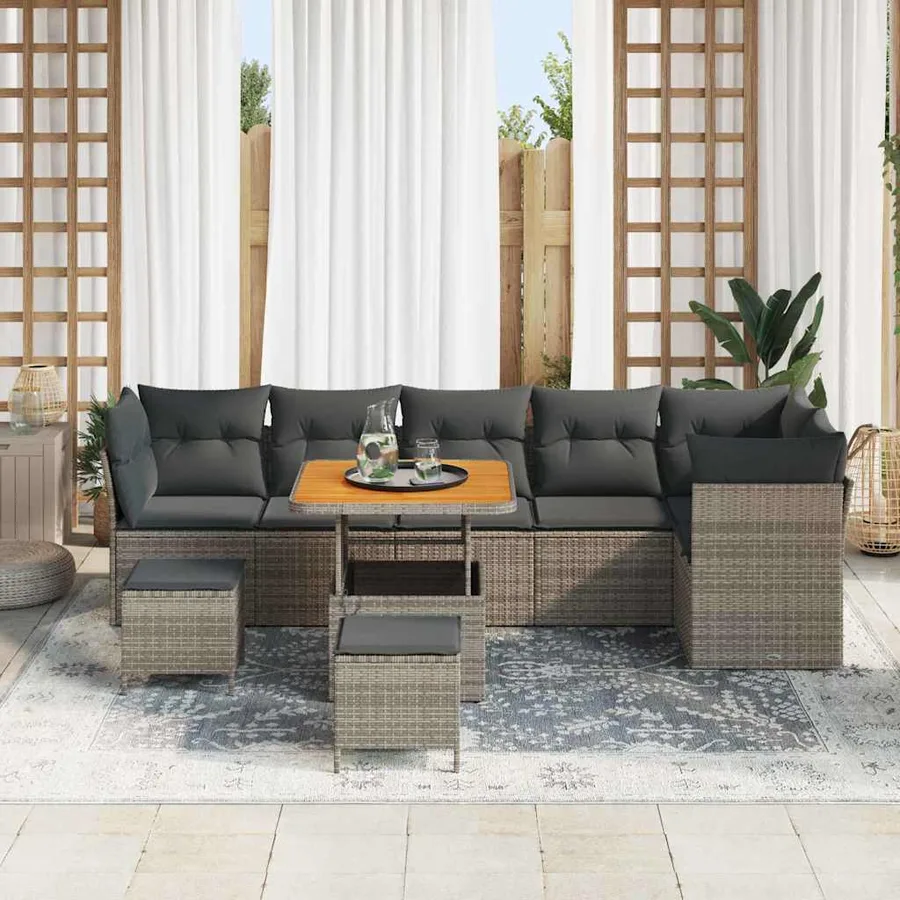 Ensemble de canapé de jardin 9 pcs Gris polyrotin - 3