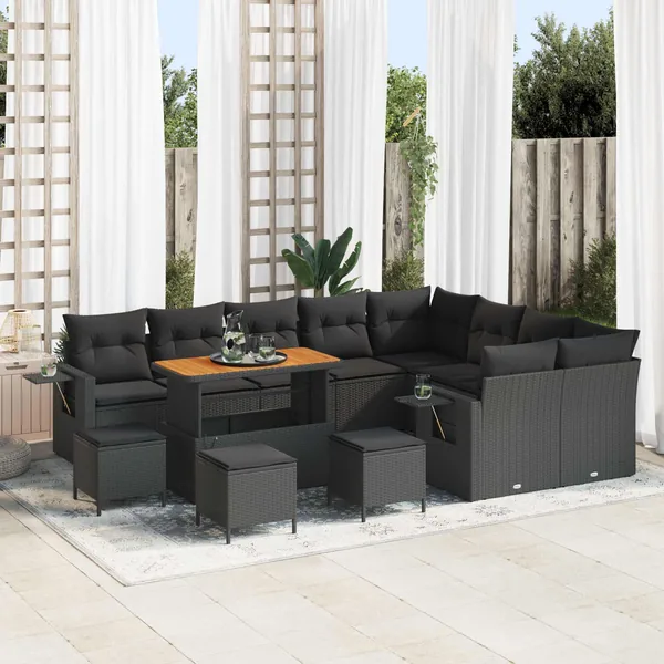 Ensemble de canapé de jardin 13 pcs Noir polyrotin