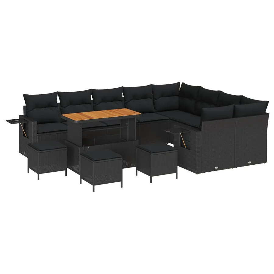 Ensemble de canapé de jardin 13 pcs Noir polyrotin - 2