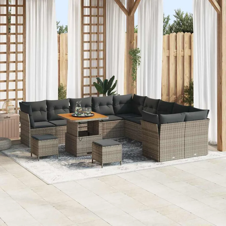 Ensemble de canapé de jardin 13 pcs Gris polyrotin