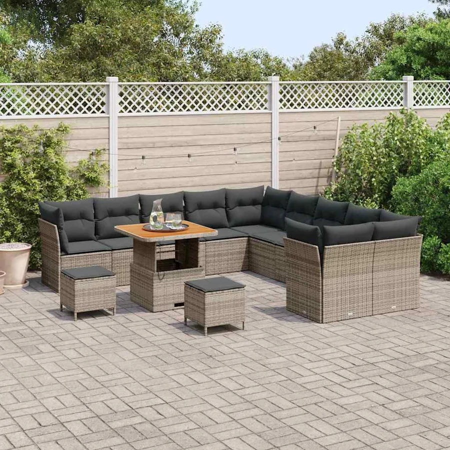 Ensemble de canapé de jardin 13 pcs Gris polyrotin - 3