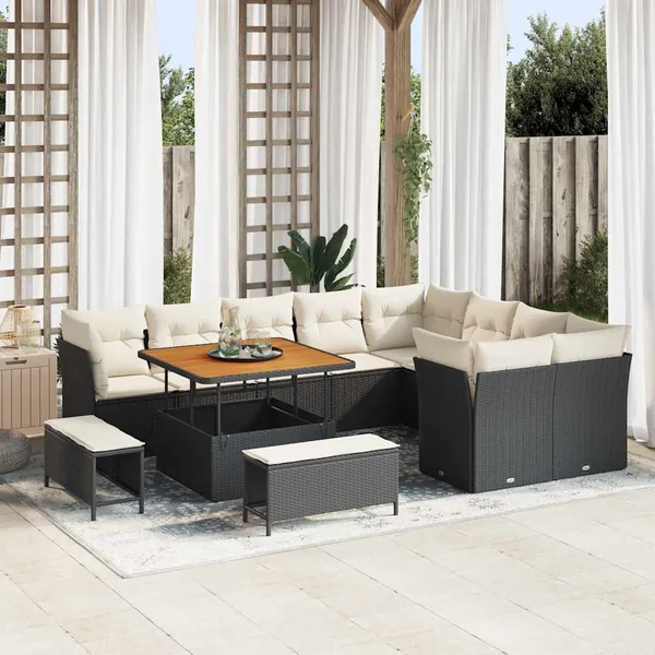 Ensemble de canapé de jardin 12 pcs Noir polyrotin