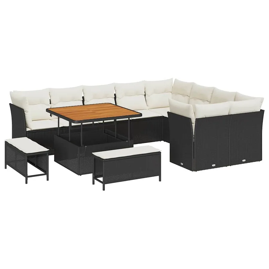 Ensemble de canapé de jardin 12 pcs Noir polyrotin - 2