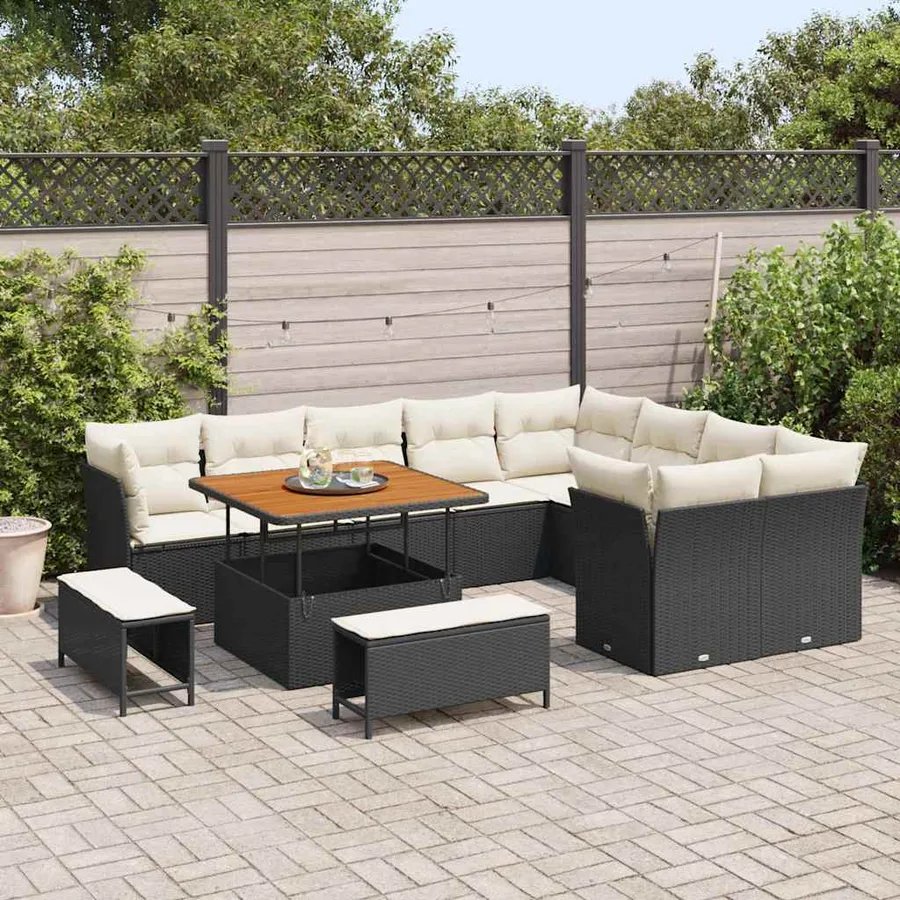Ensemble de canapé de jardin 12 pcs Noir polyrotin - 3
