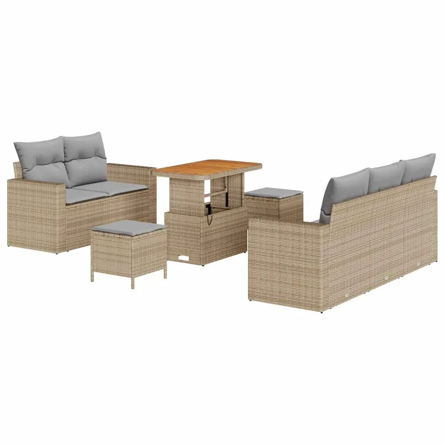Ensemble de canapé de jardin avec coussin 8 pcs Beige polyrotin - 2