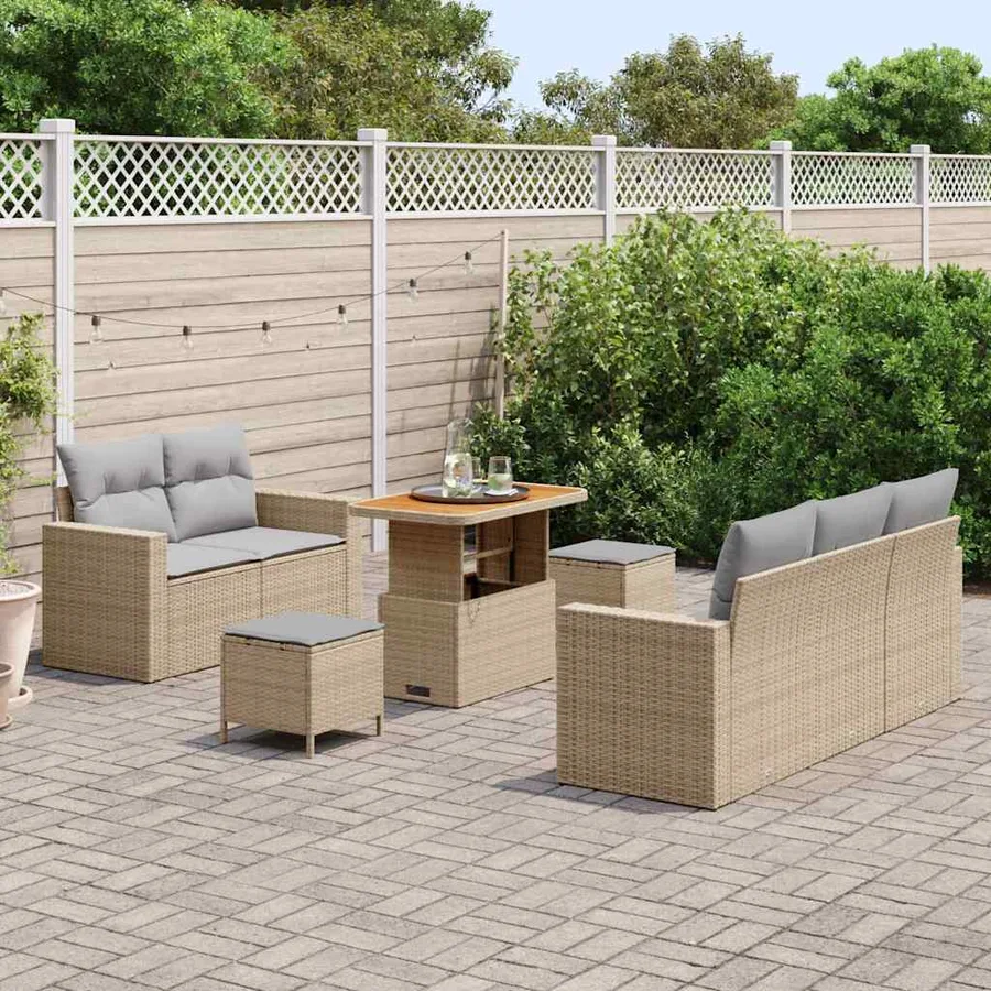 Ensemble de canapé de jardin avec coussin 8 pcs Beige polyrotin - 3