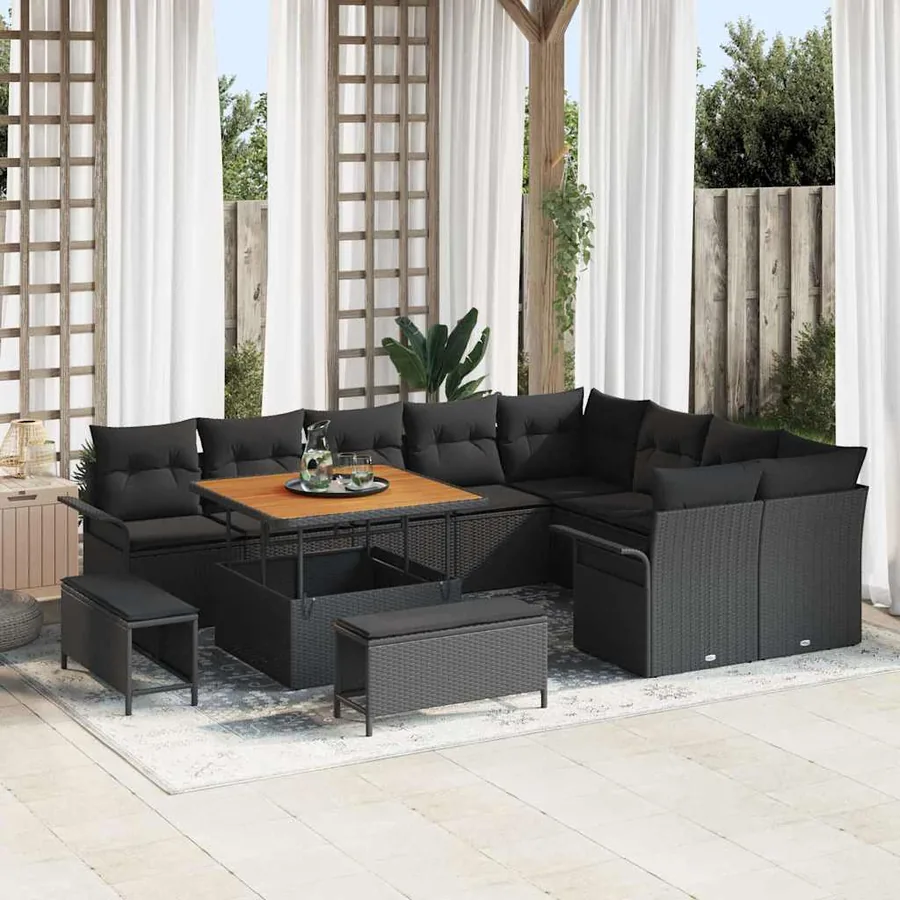 Ensemble de canapé de jardin avec coussin 12 pcs Noir