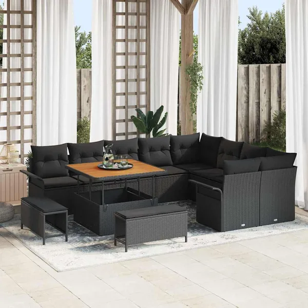 Ensemble de canapé de jardin avec coussin 12 pcs Noir