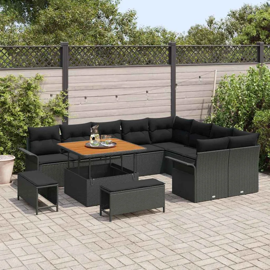 Ensemble de canapé de jardin avec coussin 12 pcs Noir - 3