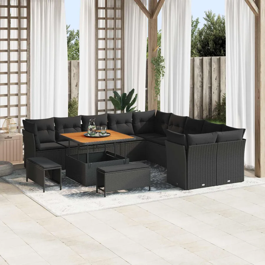 Ensemble de canapé de jardin 13 pcs Noir polyrotin