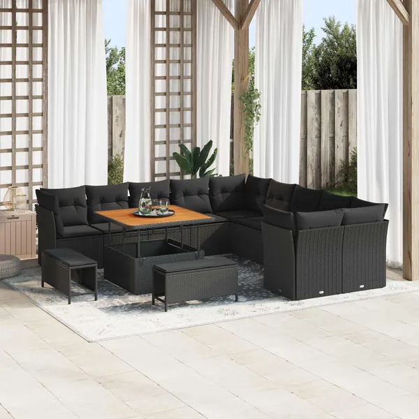 Ensemble de canapé de jardin 13 pcs Noir polyrotin